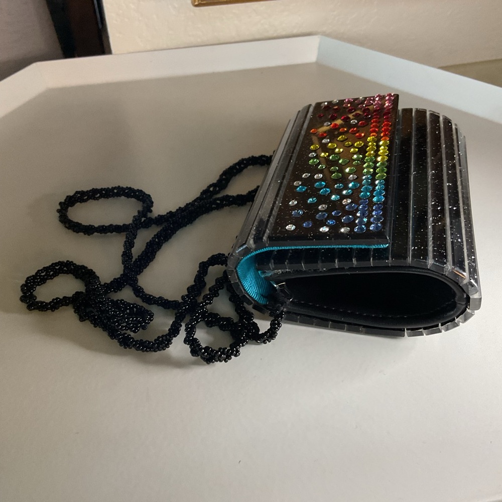 KURT GEIGER MINI PARTY CLUTCH REMOVABLE BEADED STRAP BLACK WITH CRYSTALS NWOT - Picture 11 of 11